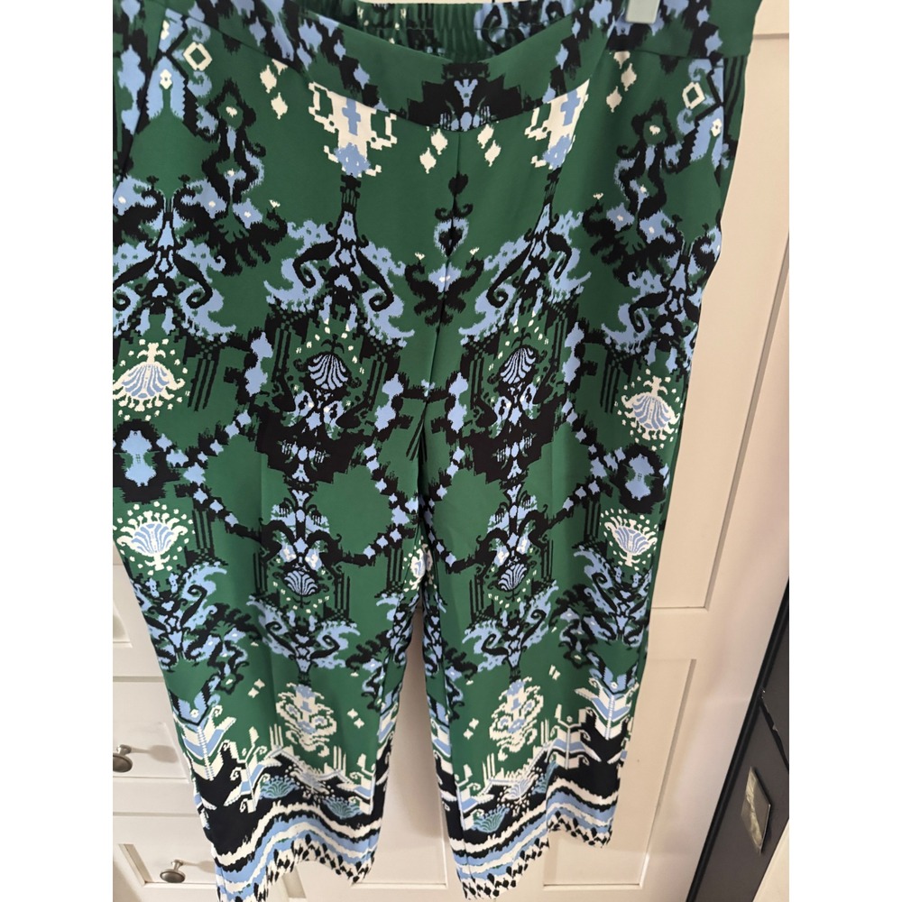 Chicos Green Ikat Damask Print Wide Leg Pants Womens 1.5 US 10 Elastic Waist - Picture 3 of 4